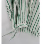 Scoop Button Down Shirt Women Medium Green Striped Linen Rayon Collar Tunic Photo 3