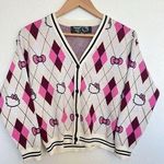 Forever 21 Hello Kitty Argyle Knit Cardigan Sweater Pink Burgundy Preppy Coquette Mall Y2K Photo 0