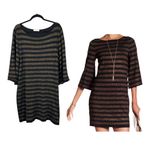 Trina Turk Metallic Striped Flare Sleeve Dress Women's Size XL Photo 1