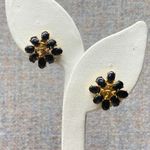 Elegant Gold Tone Black Flower Cluster Stud Earrings Pierced Ears Goth Witchy Photo 0