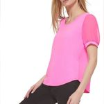 DKNY DYNK NWT Mixed Media Puff Sheer Sleeve Top in Power Pink XL Photo 1