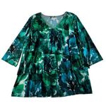 Susan Graver Plus 2X Top Liquid Knit Triple Layer Ruffle Printed A-Line V-Neck Photo 0