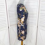 All in Favor Floral Faux Wrap Shirt Sheath Dress Navy Blue Yellow Small Photo 2