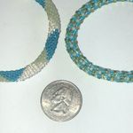 Lot of 2 Blue & Green Seed Bead Beaded Boho Mesh Rollover Bracelets Photo 2