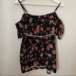 No Boundaries  Blouse Cold Shoulder Floral Print Black Ruffle Casual Juniors Plus Photo 2