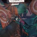 Punch Vintage L Silk Button Down Volcano Sun Pattern Top Blouse Turquoise Tan Green Size L Photo 11