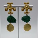 Tory Burch  Roxanne double drop earrings with green malachite and resin. New Photo 2