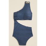J.Crew Cutout One Shoulder One Piece Swimsuit NEW Navy Blue White Stripe Swim 22 Photo 1