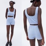 ZARA  CABLE-KNIT High-waist Shorts w/ Elastic Waistband Blue Size S NEW Photo 1