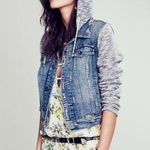 Free People Throwback Denim Jean Hoodie Jacket Sweatshirt Grunge 90s XS Photo 6