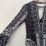 Free People Tegan Border Print Mini Dress Long Bell Sleeves Cutout V-Neck A-Line Photo 3