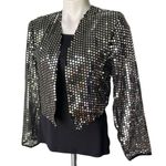 Vintage Lew Magram Silver Sequin Open Front Bolero Jacket, Sz M Size M Photo 2