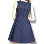 Modcloth Something Sixties Cotton Linen Dress Navy Blue Wood Buttons Size 8 Photo 1