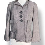 Rebecca Taylor  Gray Tweed Wool Jacket Peplum Fringe Mini Polka Dots Designer 4 Photo 0