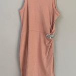 EXPRESS Peach Rhinestone Brooch Cotton Ruched Sleeveless T-Shirt Dress Small Photo 5