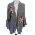 Entro NWT  grey kimono bell sleeve grey floral cardigan L Photo 1