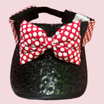 Disney Parks Women’s Black Sequin Visor with Red Polka Dot Bow Photo 0