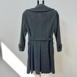 DKNY Women’s Wool Belted Trench Coat Grey 4 Button Thick Warm Pleated Gray EUC Photo 2