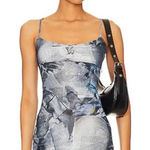 Miaou Anya Mini Dress in Newspaper Print Size Small Gray Photo 0