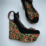 Shellys London Womens Black Floral Platform Ankle Strap Slingback Sandal Size 6 Photo 0