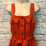 Urban Outfitters  Size Medium Orange Linen Blend Sleeveless Belted Romper Photo 3