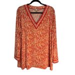 Michael Kors  Womens 3X Orange White Abstract Print V Neck Tunic Top Long Sleeve Photo 6