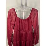 Altar'd State Altar State Burgundy Metallic Tiered Long Sleeve Babydoll Dress XL Photo 7