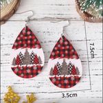 Christmas Buffalo Check Double Sided Faux Leather Drop Earrings Red Photo 3