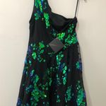 Black Sequin One Shoulder Floral Mesh Dress XL Photo 3
