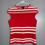 Pierre Cardin Vintage Red-White Stripe Sleeveless Round Neck Sweater Knit Top L Photo 8