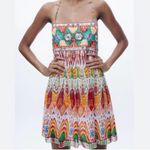 ZARA Geometric Print Straight Neck Strappy Embroidered Short Dress Size Small Photo 6