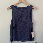 Free People Indigo Combo Tank Top Floral Print Cutout Sleeveless Crinkle Cut Out Photo 0