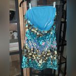 Lucy in the Sky Mermaid core sequin dress mini bodycon strapless discs metallic shiny iridescent Photo 1