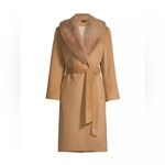 Sofia Cashmere Belted Genuine Shearling Trim Coat NWT 14 Tan Photo 3