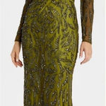 Mac Duggal  5124 Green Beaded Long Sleeve Evening Gown Size 6 Photo 1