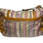 IPA Nima Muiltcolor Fabric and Tan Leather Pockets Messenger Baby Overnight Bag Pink Photo 4