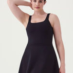 Spanx  Get Moving Square Neck Mini Dress Large Black Athletic Sporty Chic Tennis Photo 0