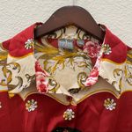 Soho NY & Co. Scarf Print Satin Front Tie Blouse S Photo 12