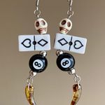 Handmade y2k Kawaii funky grunge style dice & 8 ball & skull & Czech glass unique dangle earrings 🎲🖤💀 Photo 0