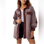 Free People  Shacket Oversized Button Down Utility Jacket Textured Cotton Blend Photo 1