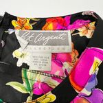 Y2K 100% Silk 90's Bright Floral Long Sleeve Midi Dress Sz 12 Modest Trad Wife Black Photo 2