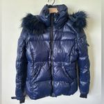 S13 Faux Fur Trim Puffer Jacket Blue Size Medium Photo 2