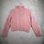 Lucky Brand  S Pink Cable Knit Quarter Zip Cropped Pullover Sweater Cottagecore Photo 1