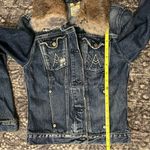 7 For All Mankind  Denim Vintage Sz S Blue Dojo A Pocket Jean Fur Trimmed Jacket Photo 9
