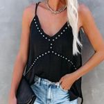 VICI | Medium | Black Satin Groupie Studded Embellished Strappy Tank Camisole Photo 1