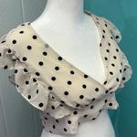 Bardot New  X Revolve Spot Ruffle Top in Oxford Spot. New with Tag. Size Small Photo 7