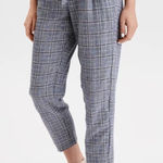 American Eagle  Paperbag Pants Womens S Blue Plaid High Rise Tapered Cotton Linen Photo 0