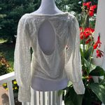 Free People  Ivory Lace Puff Sleeve Crop Top with Open Back - Size Photo 4