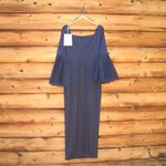 Mac Duggal  11233 Womens Navy Flounce Sleeve Square Neck Column Gown Photo 8