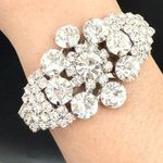 Banana Republic  Silver-tone Pave Rhinestones Flower Hinged Bangle Bracelet Photo 13